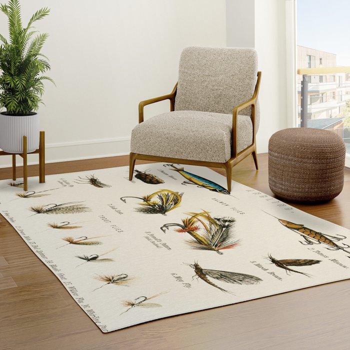 Illustrated Freshwater Fish Angling baits and fishing flies chart Rug by  Atlantic Coast Arts and Paintings