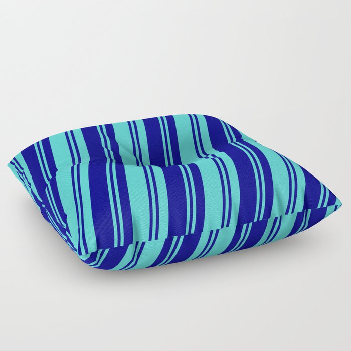 Blue & Turquoise Colored Pattern of Stripes Floor Pillow