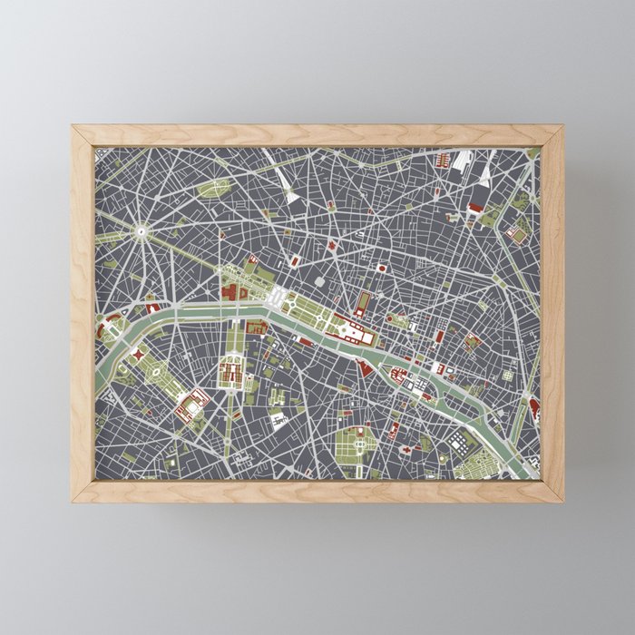 Paris city map engraving Framed Mini Art Print