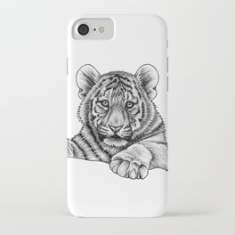 Amur tiger cub - ink illustration iPhone Case