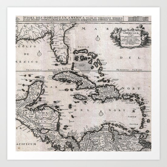 Vintage Americas Map Art Print