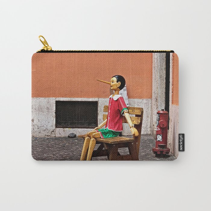 Pinocchio Marionette Sitting on Street Bench Carry-All Pouch