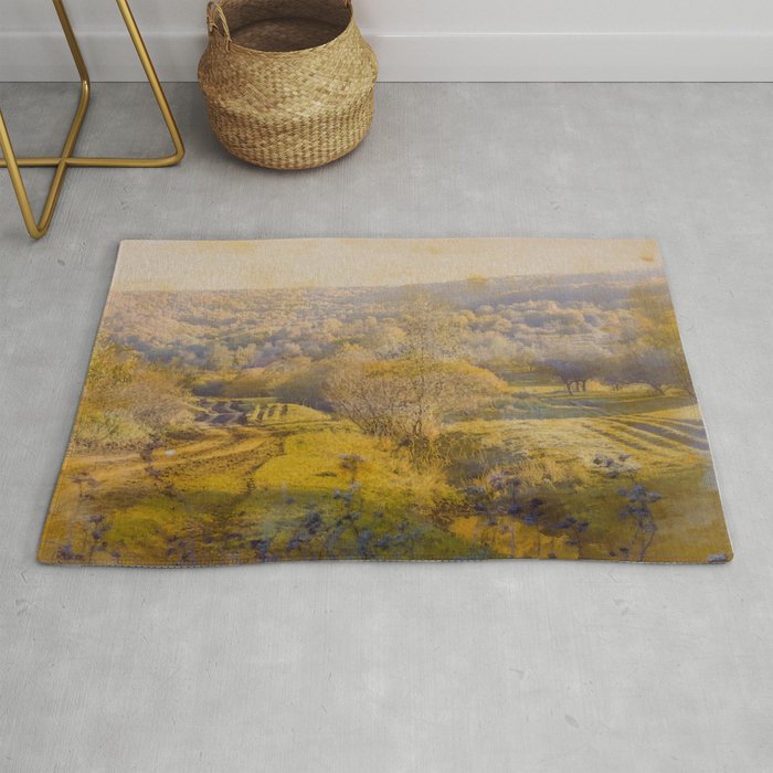 Vintage countryside fields in autumn Rug