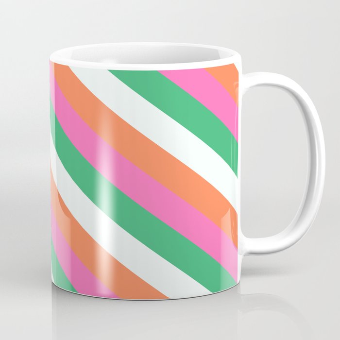 Mint Cream, Coral, Hot Pink, and Sea Green Colored Lined Pattern Coffee Mug