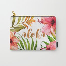 Aloha Watercolor Tropical Hawaiian leaves and flowers Carry-All Pouch