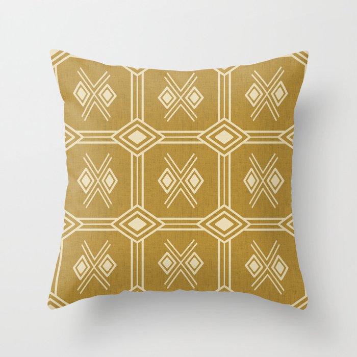 Zabzus - Goldenrod yellow tribal square with diamonds - ethnic tile pattern Throw Pillow