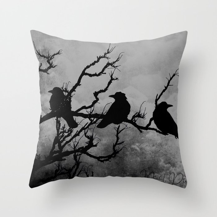 Dramatic Crow Birds Raven on Branch Stormy Sky Home Decor Wall Art A526 Throw Pillow