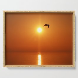 Orange Sunset with Seagull Serving Tray