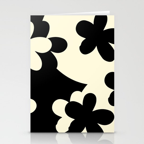  Abstraction #7 - Black and Linen Floral Art Print - Mid Century Modern Organic  Stationery Cards