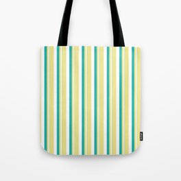 [ Thumbnail: Light Sea Green, White, and Tan Colored Stripes/Lines Pattern Tote Bag ]
