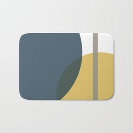 Geometric Abstraction 3 in Mustard, Navy, Gray, and White Bath Mat