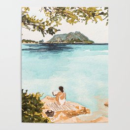 Reading Woman On Beach in Sardinia Poster