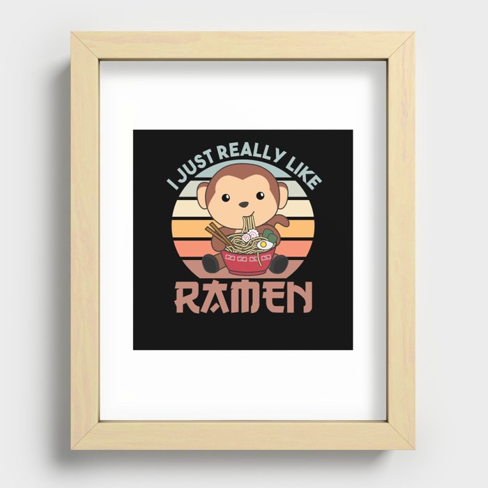 Ramen Japanese Noodles Sweet Monkey Eats Ramen Recessed Framed Print