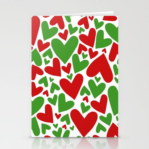 Christmas Hearts red and green on white Stationery Cards