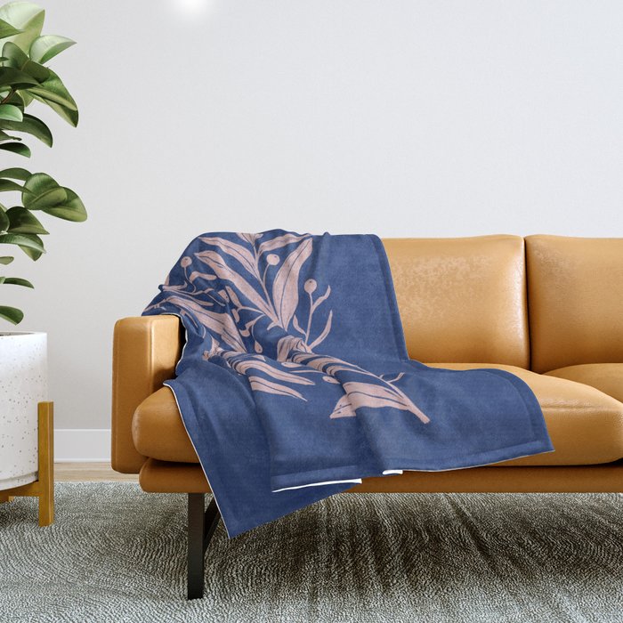 Pink on navy blue floral colorblock art Throw Blanket