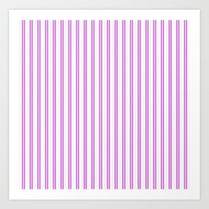 Magenta Pink and White Narrow Vintage Provincial French Chateau Ticking Stripe Art Print