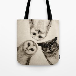 The Owl's 3 Tote Bag | Animal, Curated, Owl, Ink Pen, Nature, Illustration, Owls, Drawing, Graphite 