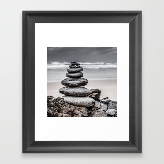 Zen Stone Cairn At A Portuguese Beach Framed Art Print