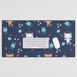 Cute astronaut cat seamless pattern Desk Mat