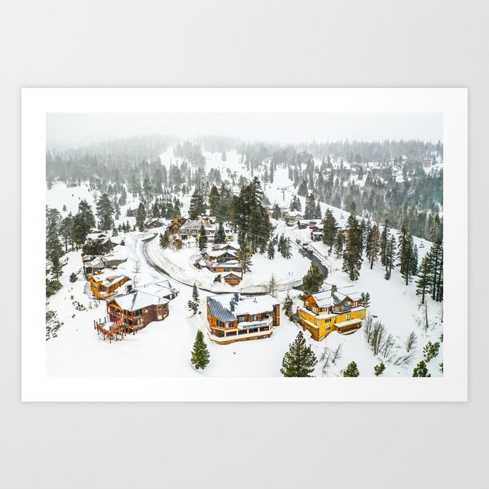 Snowy Mammoth Cabins Art Print