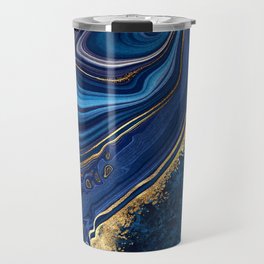 Midnight Blue + Gold Abstract Swirl Travel Mug