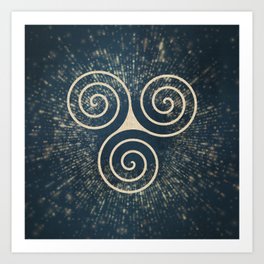 Triskelion Golden Three Spiral Celtic Symbol Art Print