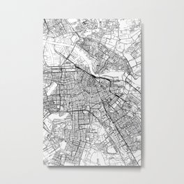 Amsterdam White Map Metal Print | Digital, Vector, Urban, Plan, Cad, Black And White, Line, Pattern, Street, Road 