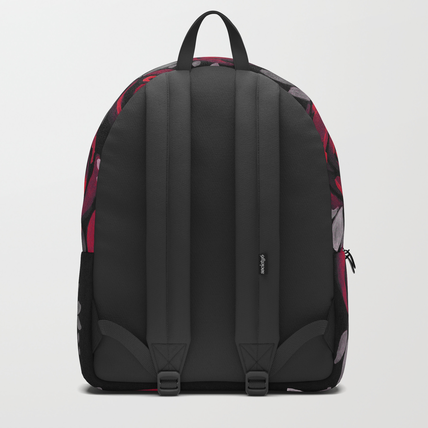 black backpack with roses