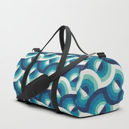 Here comes the sun // navy blue teal and spearmint gradient 70s inspirational groovy geometric suns Duffle Bag