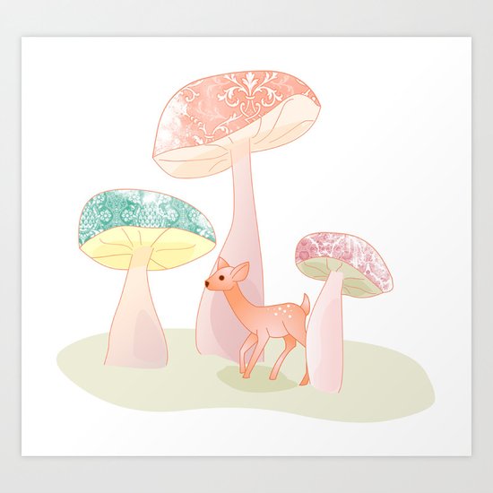 Mushrooms trees Art Print