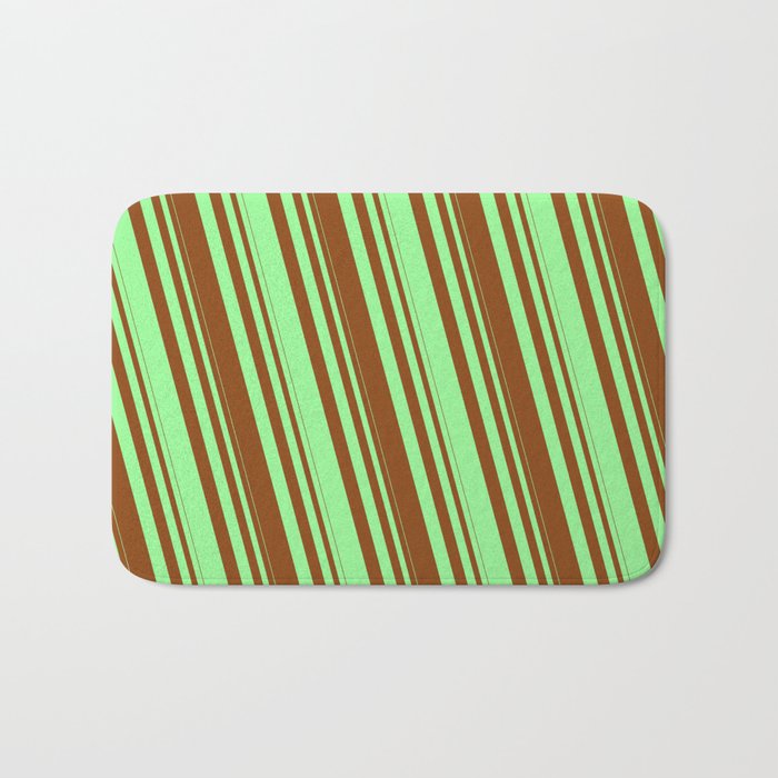 Brown and Green Colored Lined Pattern Bath Mat