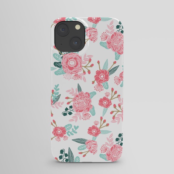 Peony florals basic girly trendy floral bouquet white fresh colors modern botanicals iPhone Case