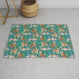 Tiger Cubs and Flowers (Green) Area & Throw Rug