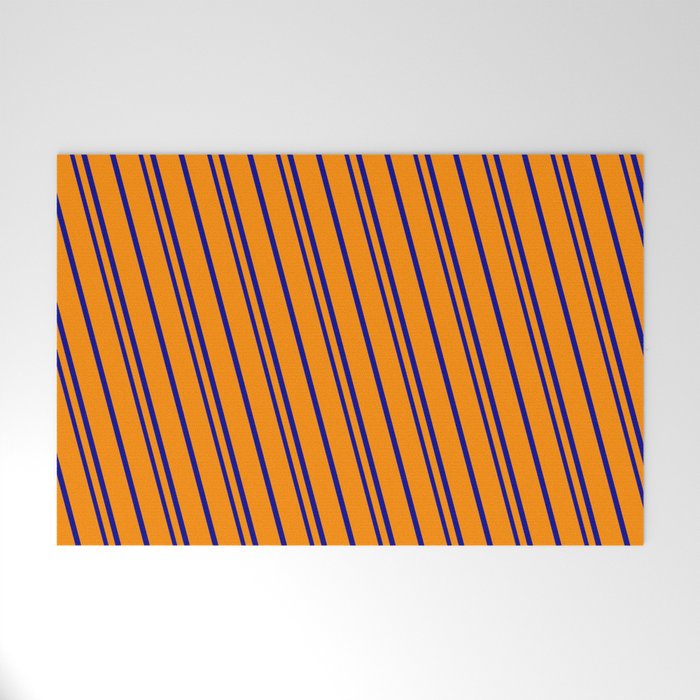 Dark Orange & Dark Blue Colored Pattern of Stripes Welcome Mat