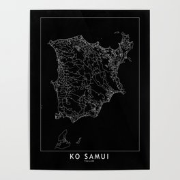 Ko Samui Black Map Poster