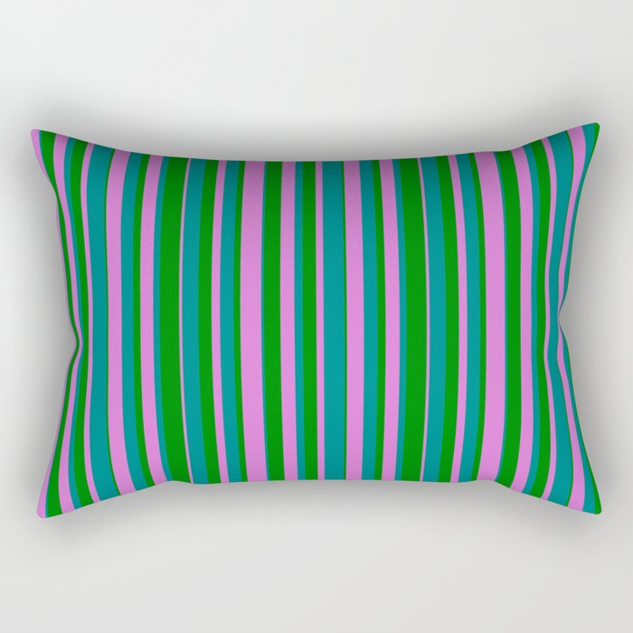 Green, Orchid, and Teal Colored Lines Pattern Rectangular Pillow