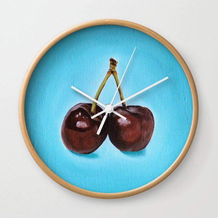 Cherries in Blue Background Wall Clock