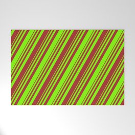 [ Thumbnail: Chartreuse and Brown Colored Stripes/Lines Pattern Welcome Mat ]