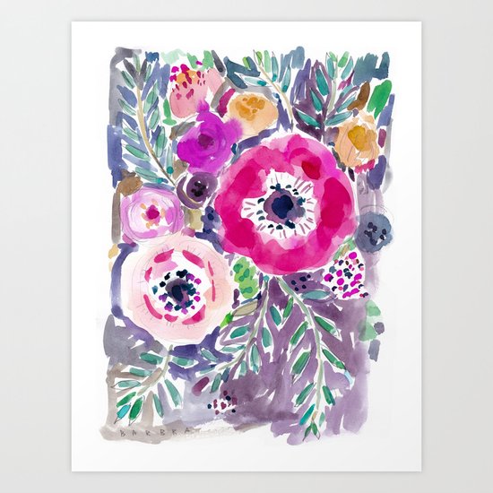 RED ANEMONE SPRAY FLORAL Art Print