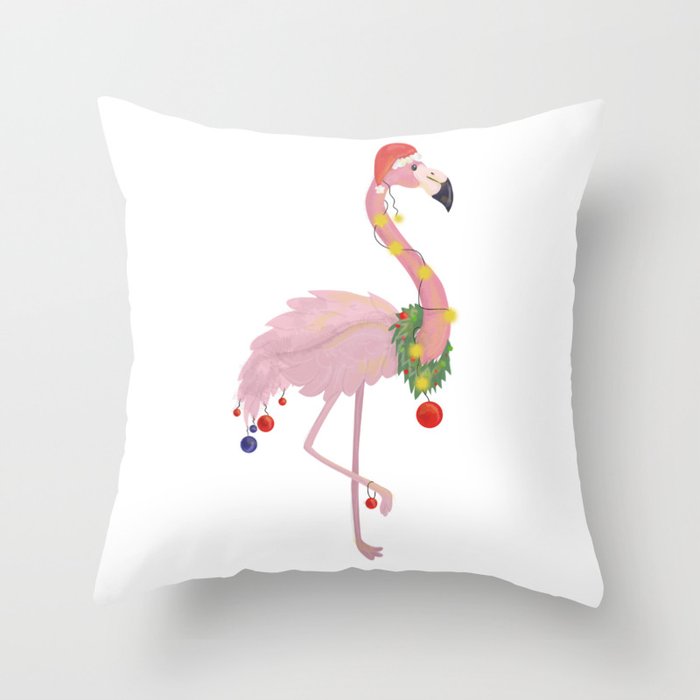 flamingo christmas pillow