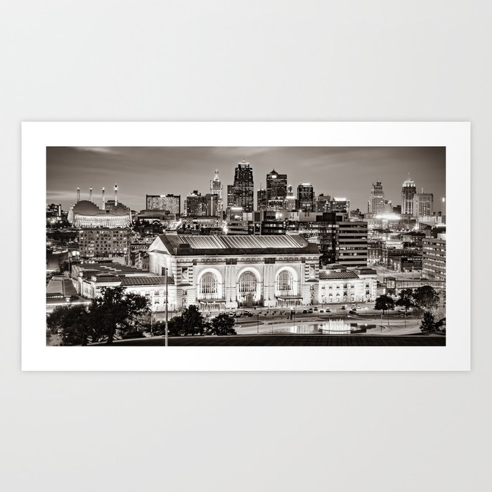 Downtown Panoramic City Skyline Of Kansas City Missouri In Sepia Art Print