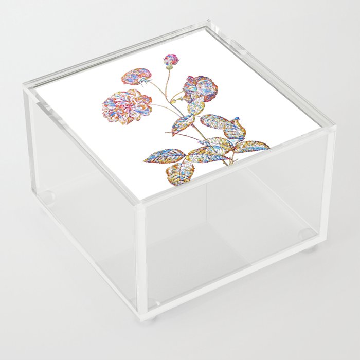 Floral China Rose Mosaic on White Acrylic Box
