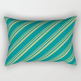 [ Thumbnail: Dark Khaki and Teal Colored Stripes/Lines Pattern Rectangular Pillow ]