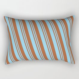 [ Thumbnail: Sky Blue & Sienna Colored Lined/Striped Pattern Rectangular Pillow ]
