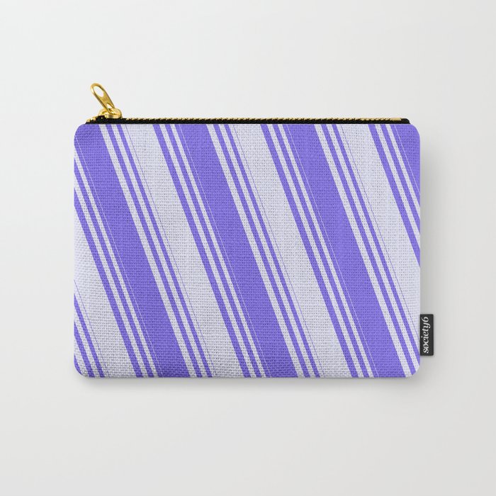 Medium Slate Blue & Lavender Colored Striped Pattern Carry-All Pouch