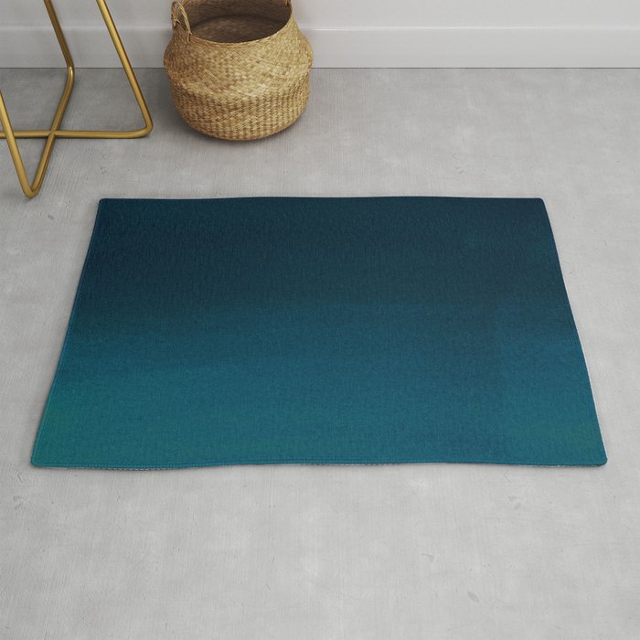 Navy blue teal hand painted watercolor paint ombre Rug
