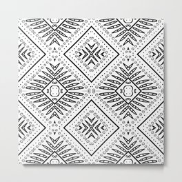 Fine black and white African ethnic batik  pattern for home decor Metal Print | Maya, Cross, Magical, Ethnic, Native, Geometry, Geometric, Sacredgeometry, Abstract, Mexico 