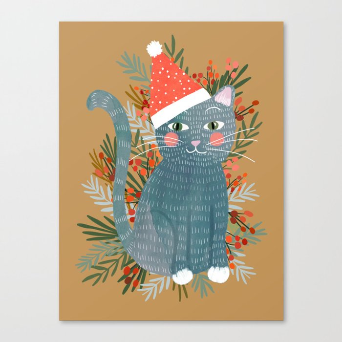 Blue Cat cute christmas xmas tree holiday funny cat art cat lady gift unique pet gifts Canvas Print