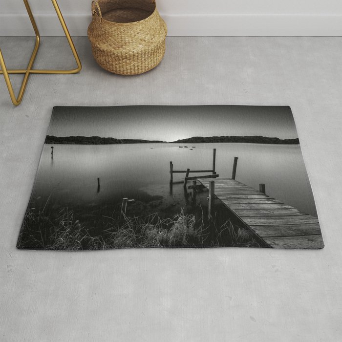 Old Pier After Sunset in Black & White Rug