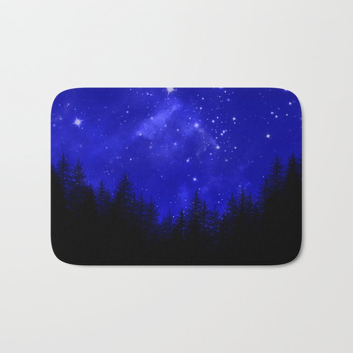 Blue Galaxy Forest Night Sky Bath Mat